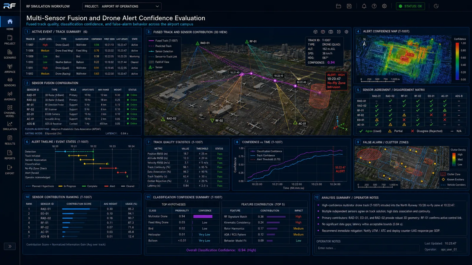 Multi-sensor fusion and drone alert confidence evaluation