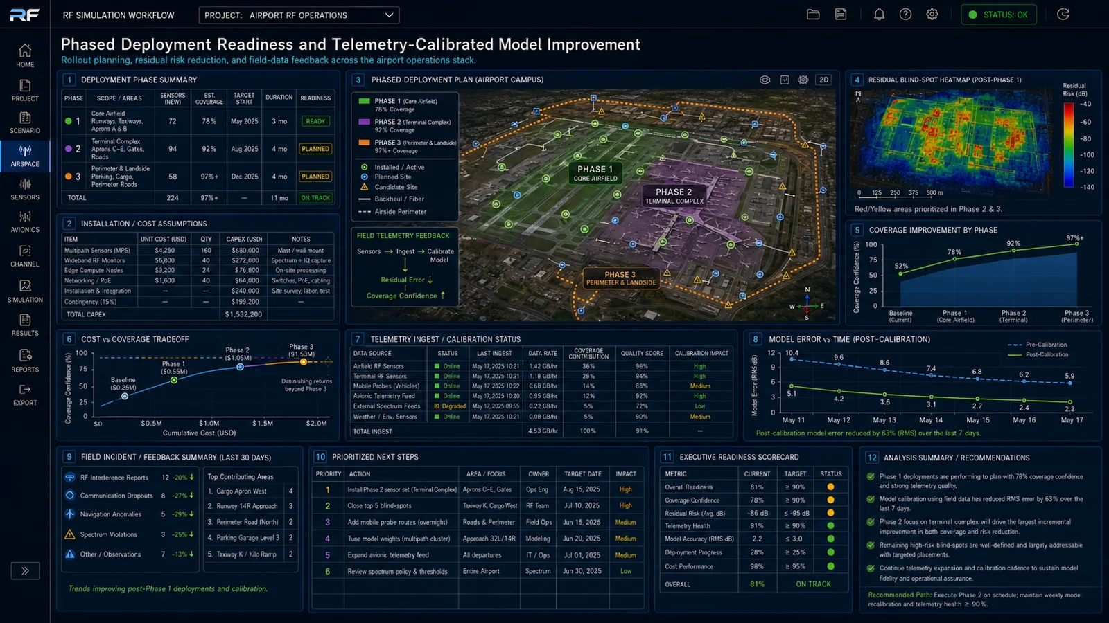 Phased deployment readiness and telemetry-calibrated model improvement