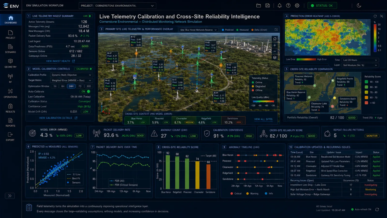 Live telemetry calibration and cross-site reliability