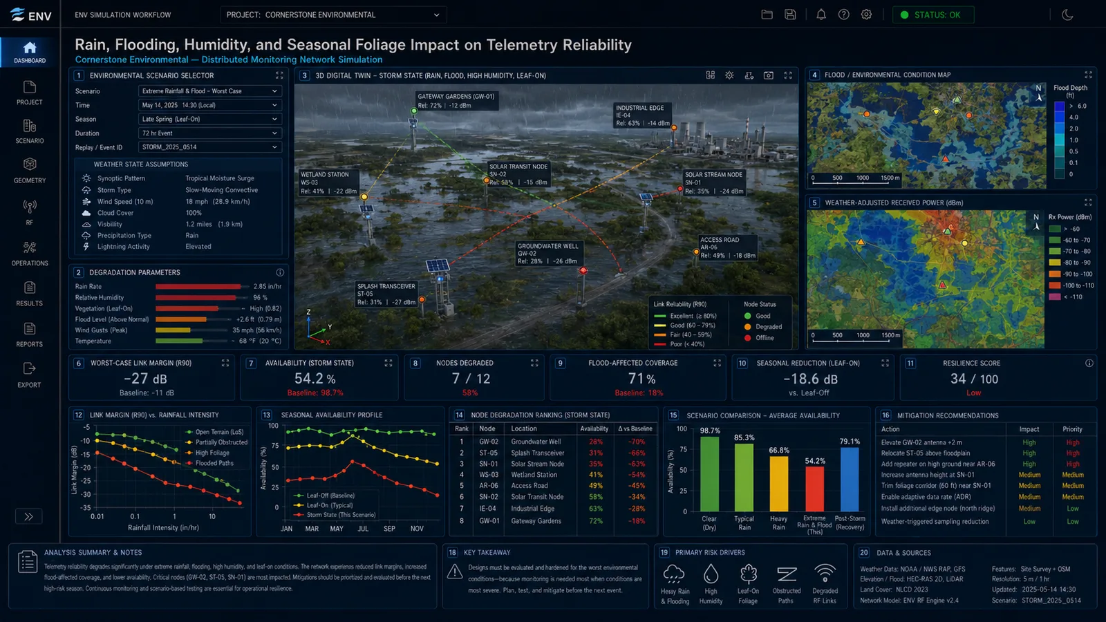 Rain, flooding, humidity, and foliage impact